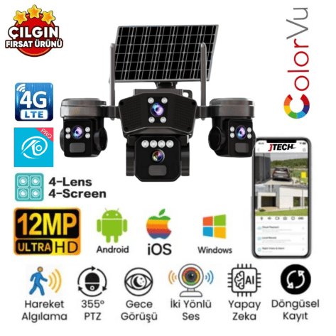 O-Kam OK-333 Premium 4G 12MP Solar PTZ Kamera (10x Zoom)