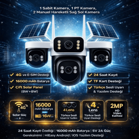 X5TECH X5TECH 44-GZ 4G Solar Güvenlik Kamerası (4 Lensli, Kablosuz)